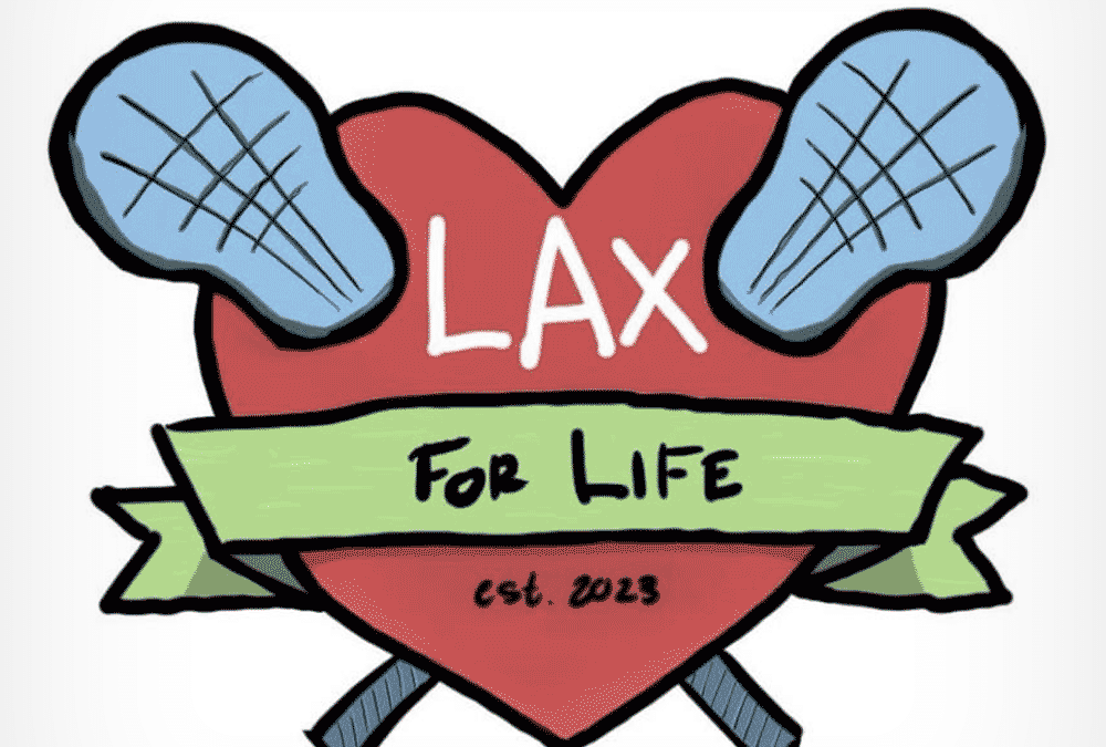lax for life heart and lacrosse sticks logo